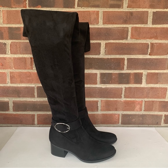 NATURALIZER Womens Black Non-Slip Wide Calf Square Toe Block Heel Zip-Up Leather Heeled Boots M